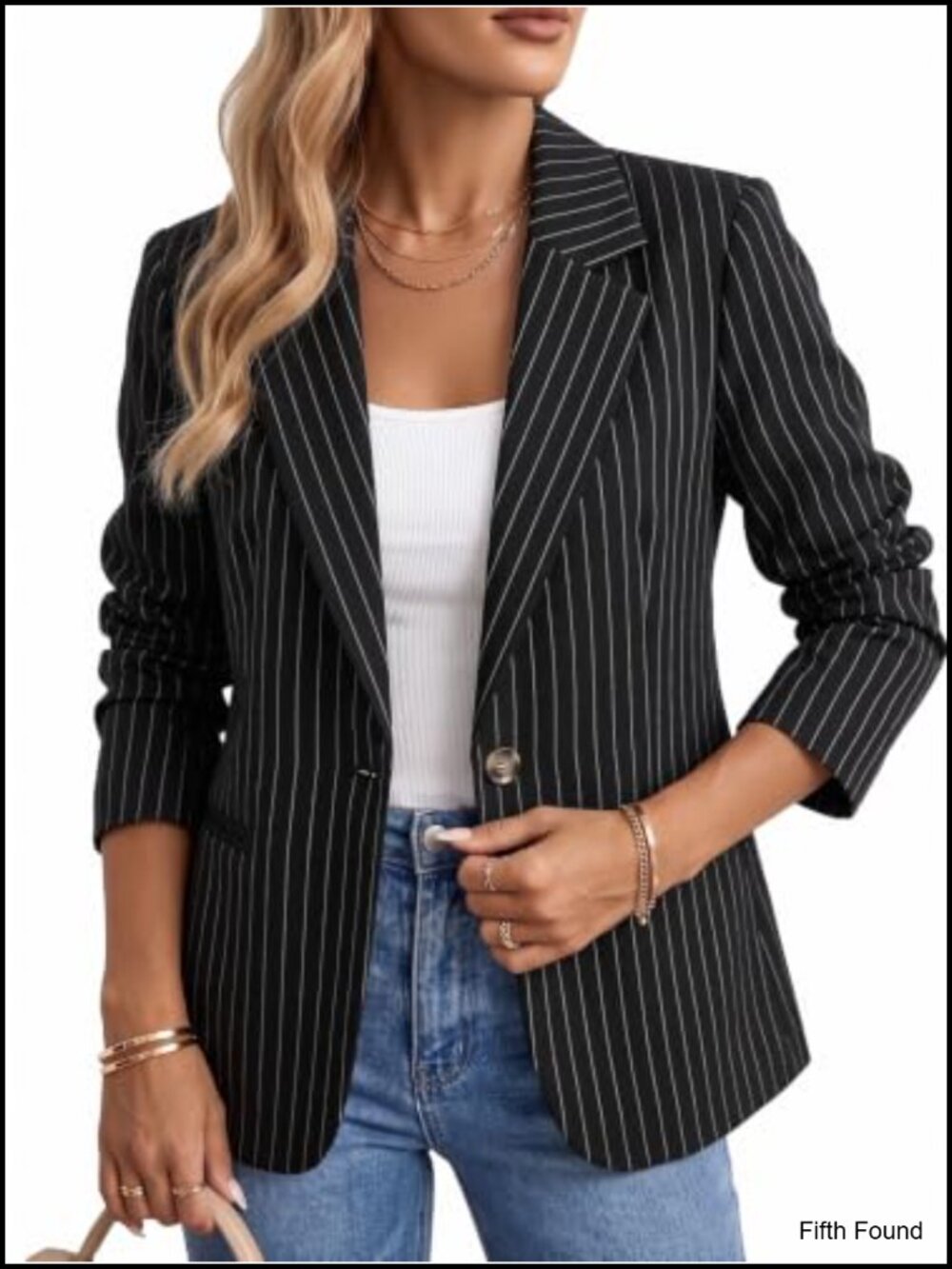 Women's Pinstripe Blazer Jacket Business Casual Open Front Lined Polyester